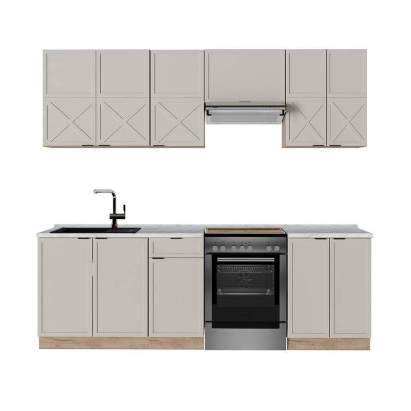 Vicco KÜCHENZEILE Grau, Honigeiche