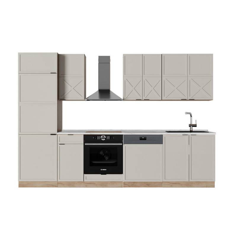Vicco KÜCHENZEILE Grau, Honigeiche