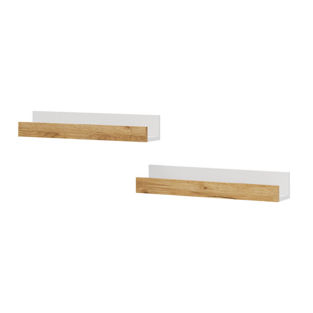 Vicco Wandregal, Weiß, Honigeiche, Holzwerkstoff, 2 Fächer, Rechteckig, 60x10x12 cm, Wohnzimmer, Regale, Wandregale von Vicco