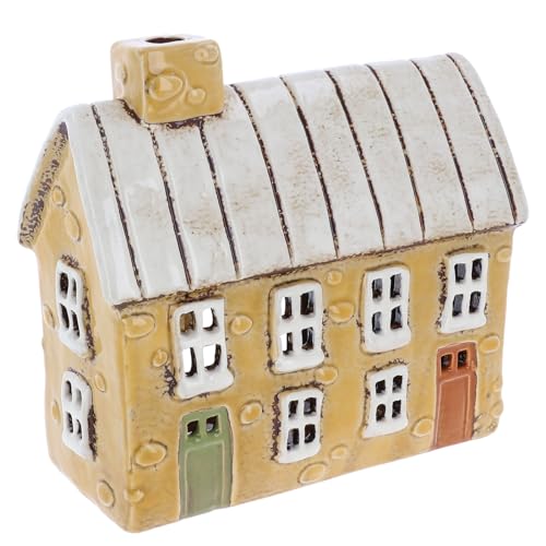 Village Pottery - Dekoratives Element: Rustikaler Kerzenhalter in Erdigen Tönen mit warmen Gelb-Orange-Tönen aus Ton für die Tischplatte - Teelicht-Halter, Handgemacht, 4 cm hoch von Shudehill Giftware