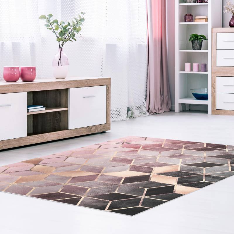 Vinylteppich Rosa Grau goldene Geometrie