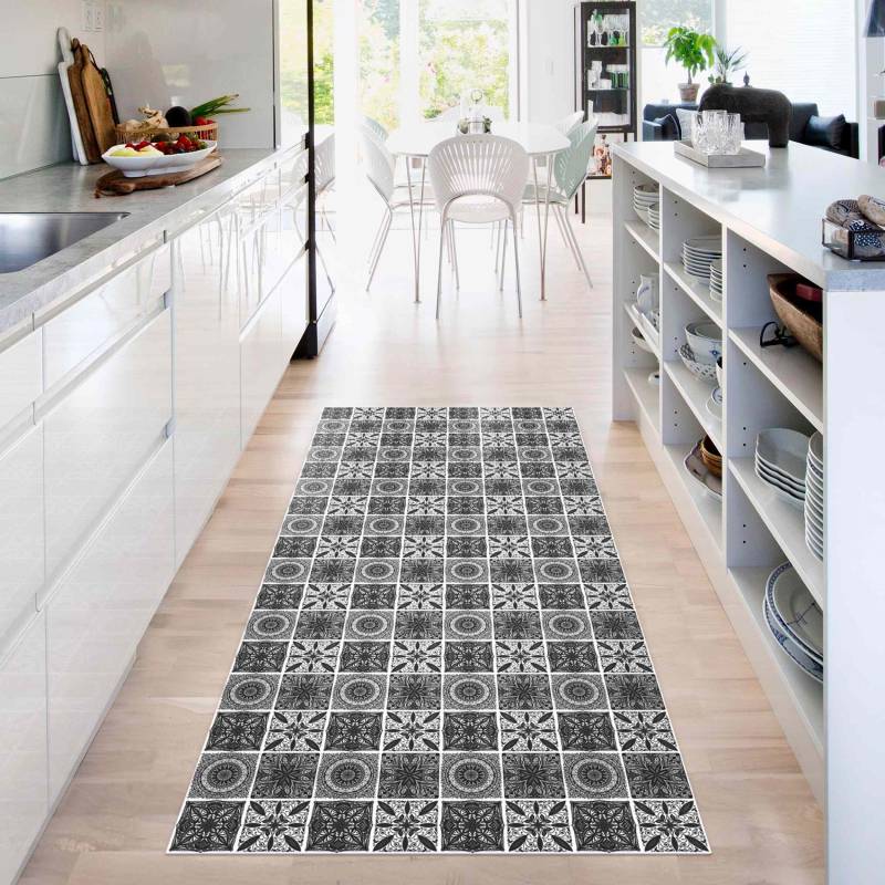 Vinylteppich Orientalischer Mandala Mustermix in Schwarz mit Glitzeroptik