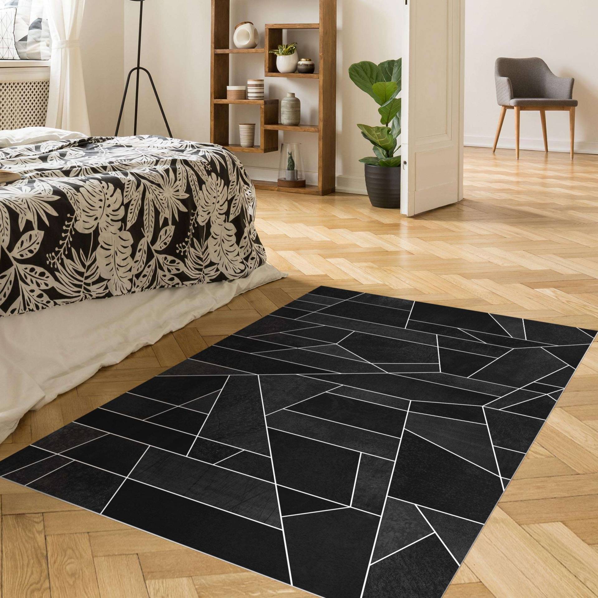Vinylteppich Schwarz Weiß Geometrie Aquarell