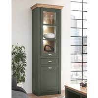 Vitrine im Landhausstil CINCINNATI-61 grün mit Wotaneiche, B/H/T: 68/207/45cm