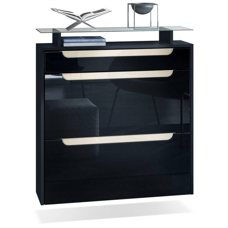 Vladon SCHUHSCHRANK Schwarz Hochglanz, Creme