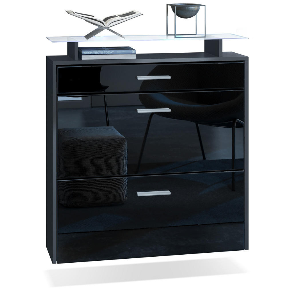 Vladon SCHUHSCHRANK Schwarz Hochglanz
