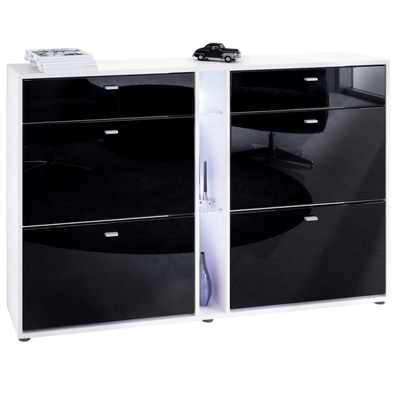 Vladon SCHUHSCHRANK Schwarz Hochglanz