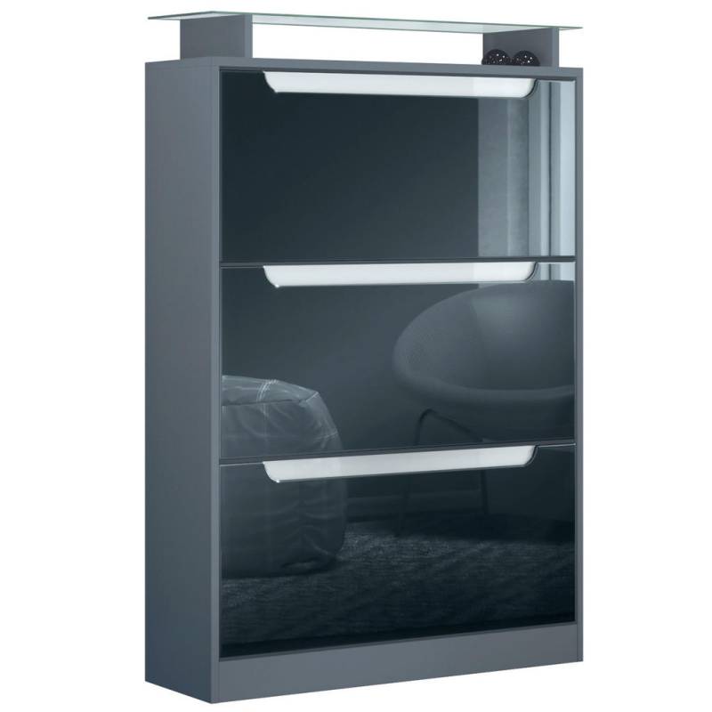Vladon SCHUHSCHRANK Schwarz Hochglanz