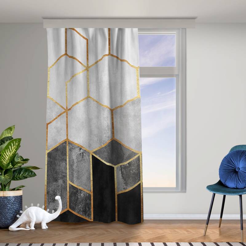 Vorhang Goldene Sechsecke Schwarz Weiß