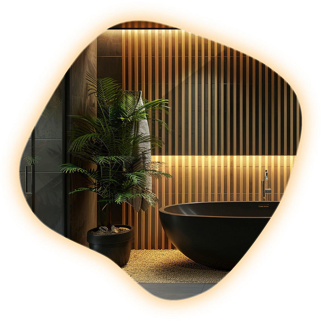 Wallfluent Led, Transparent, Glas, Organisch, 77.3x76.6x0.4 cm, Spiegel, Wandspiegel von Wallfluent