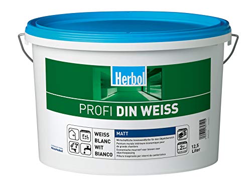 Herbol Profi DIN Weiß Wandfarbe Acryl 125 Liter Eimer Matte Wasserfest Innen Wand 125-150 m²/12,5 Liter #FFFFFF von Herbol