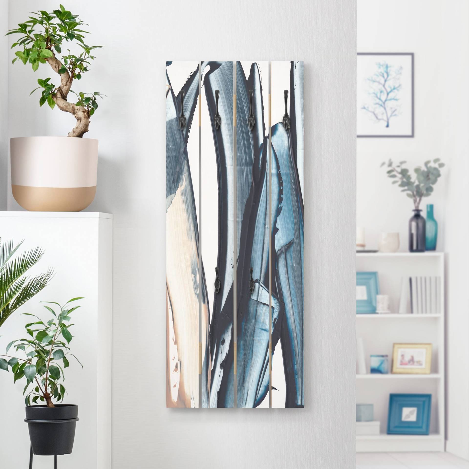 Wandgarderobe Blau und Beige Streifen
