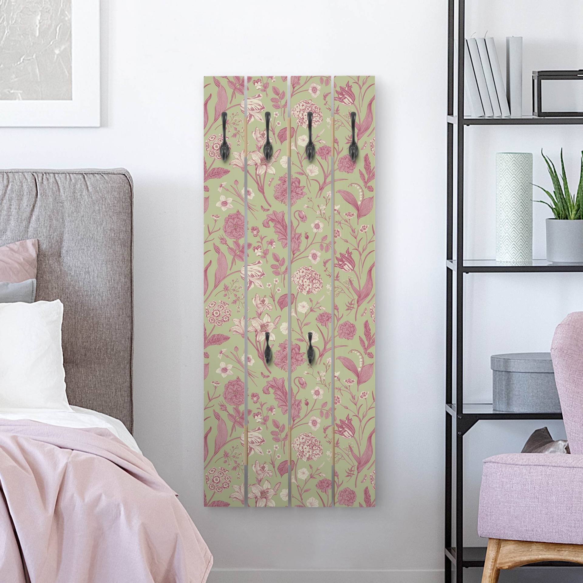 Wandgarderobe Blumentanz in Mint-Grün und Rosa Pastell