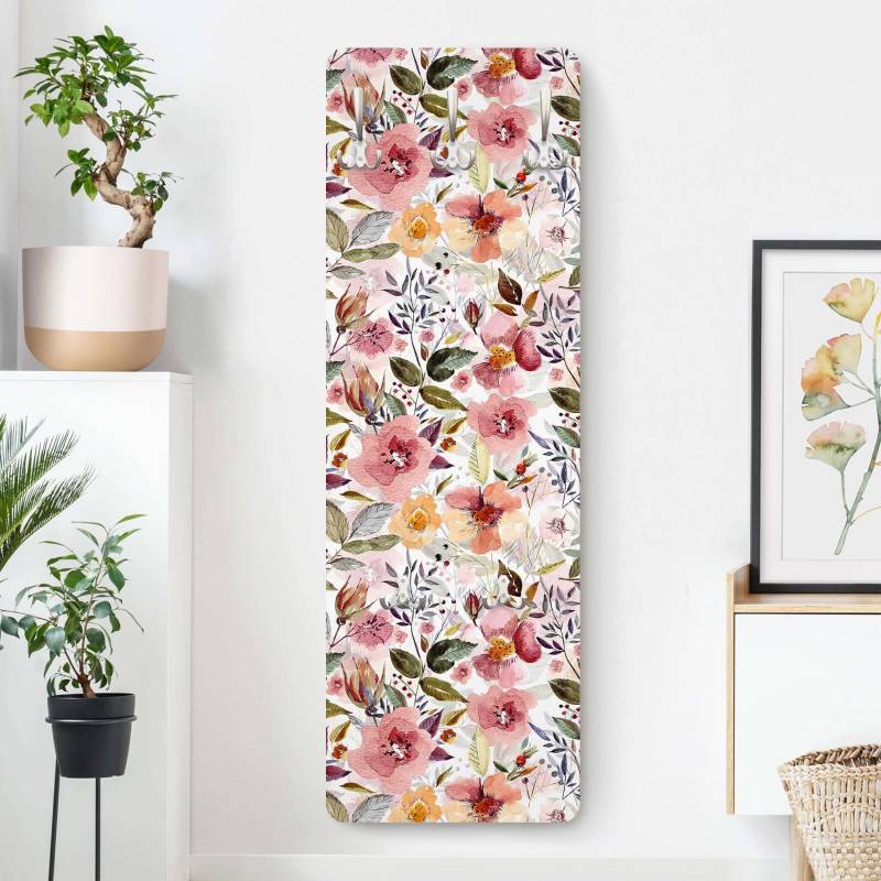 Wandgarderobe Bunter Blumenmix mit Aquarell