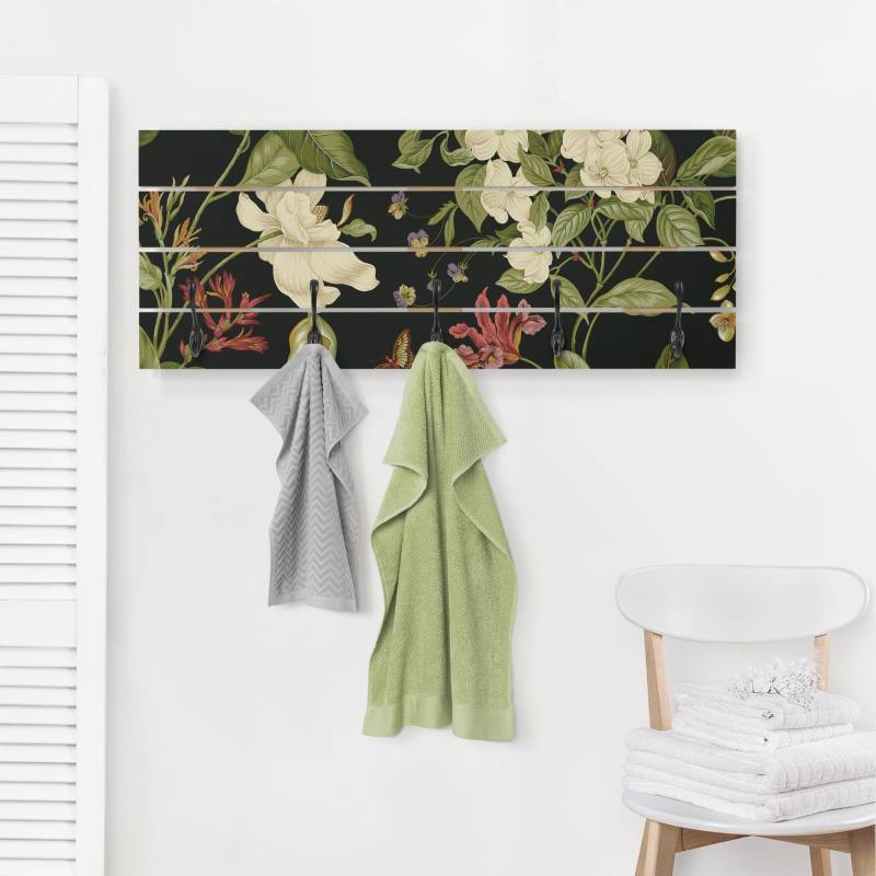 Wandgarderobe Gartenblumen auf Schwarz II