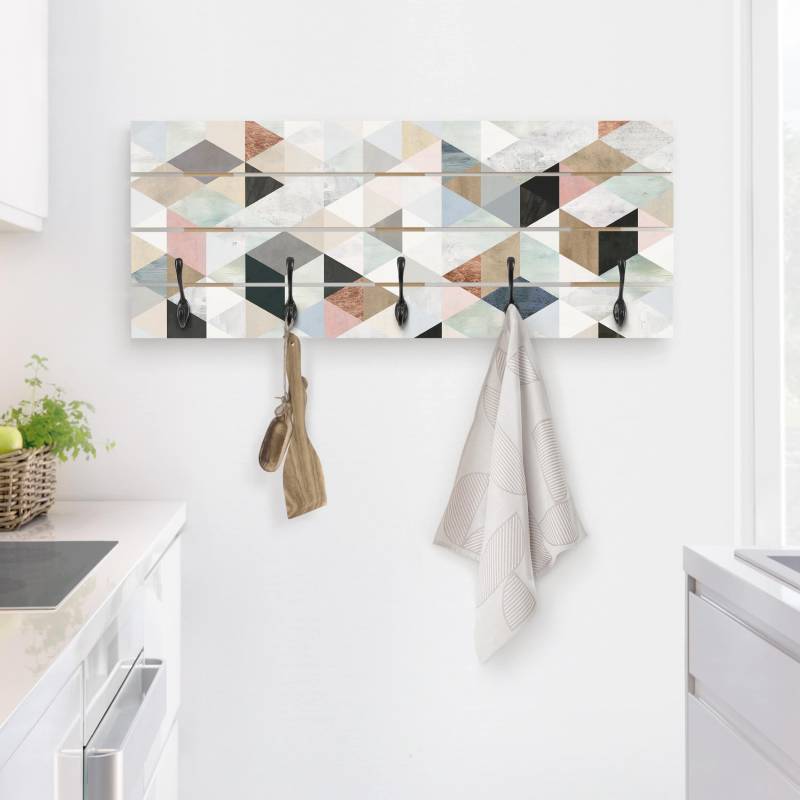 Wandgarderobe Holzpalette Aquarell-Mosaik mit Dreiecken I