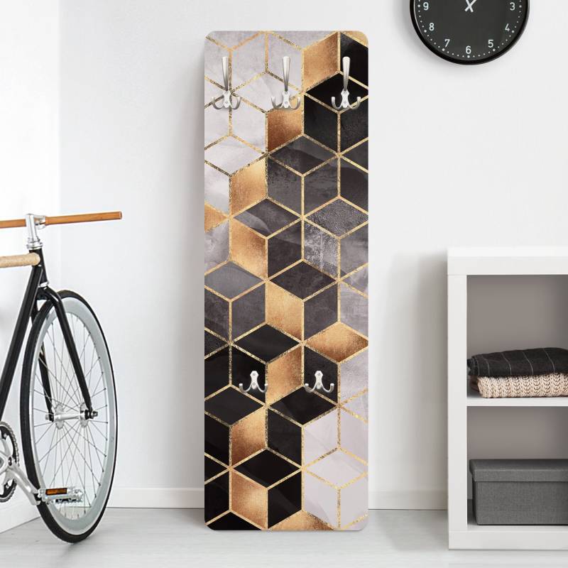 Wandgarderobe Schwarz Weiß goldene Geometrie