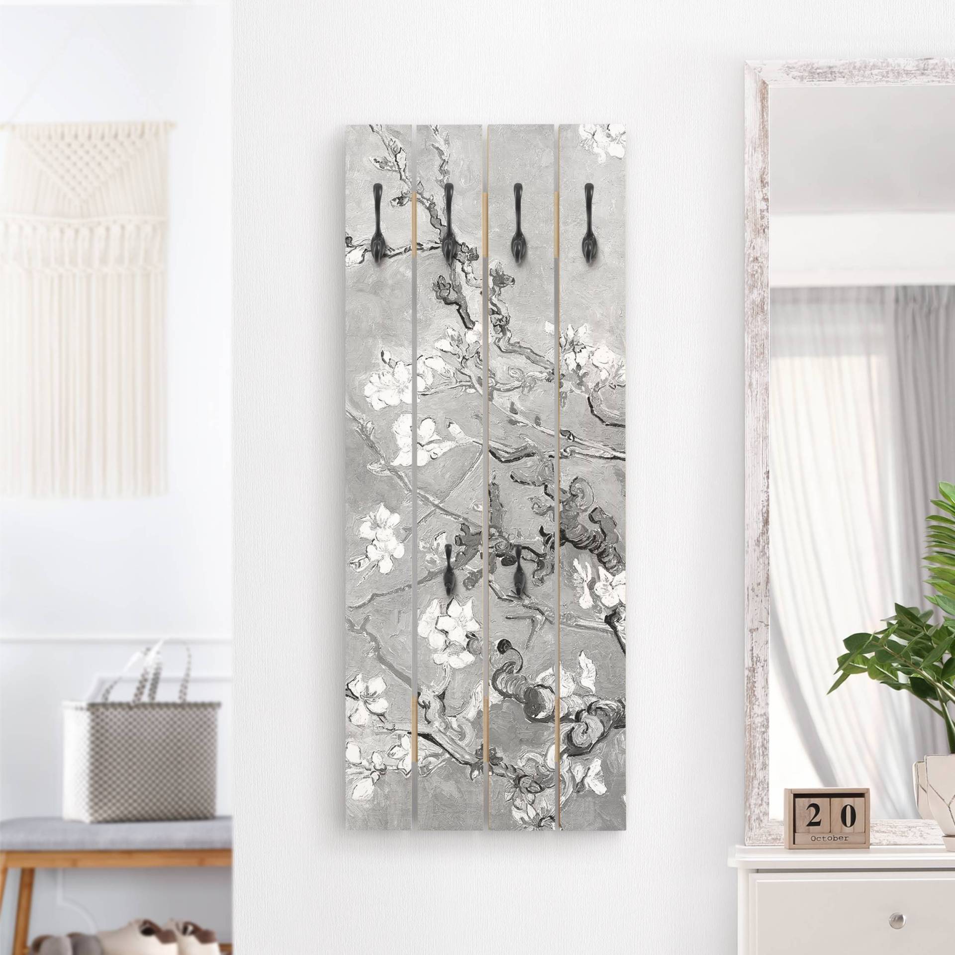 Wandgarderobe Vincent van Gogh - Mandelblüte Schwarz-Weiß
