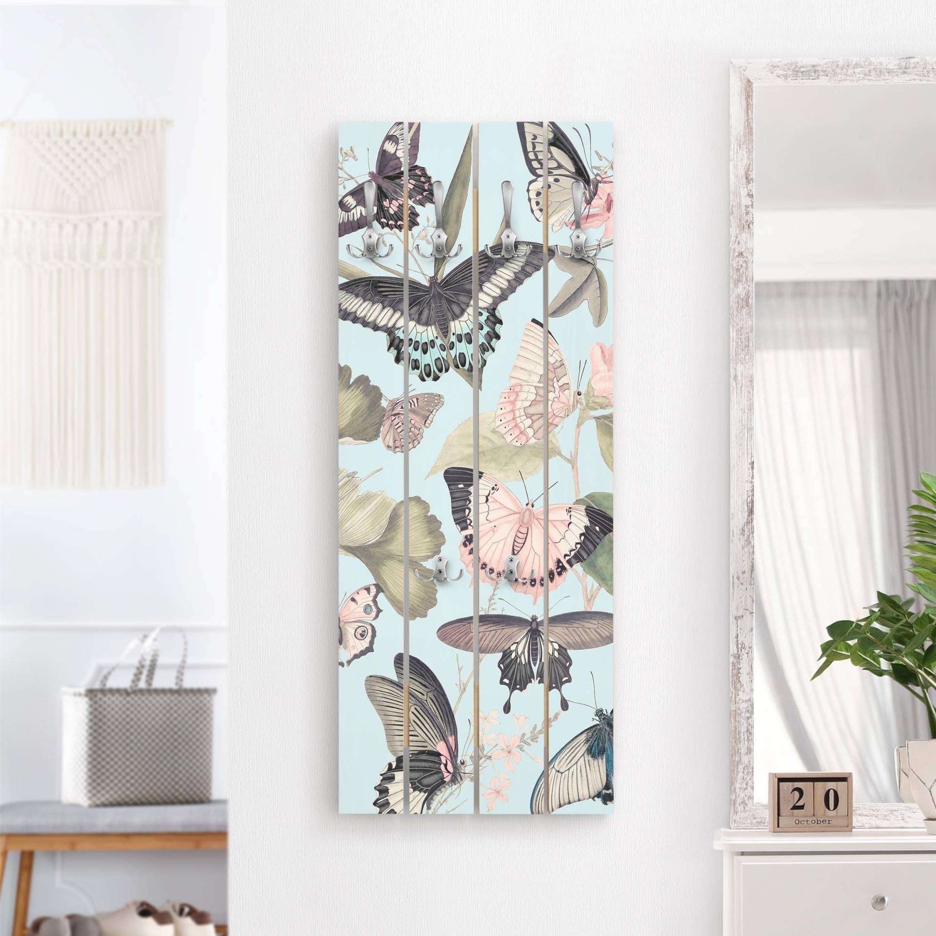 Wandgarderobe Vintage Collage - Schmetterlinge und Libellen