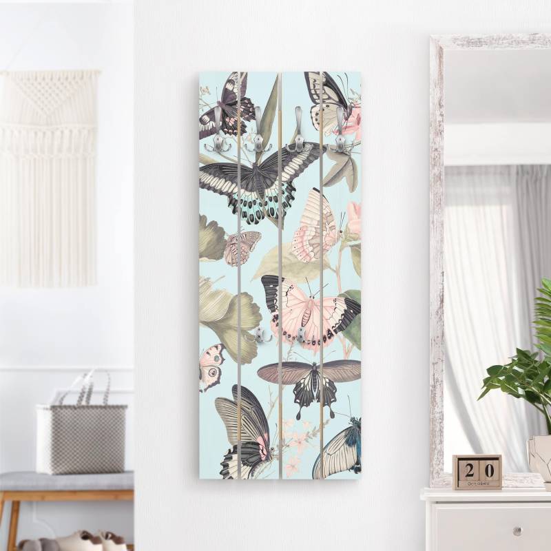 Wandgarderobe Vintage Collage - Schmetterlinge und Libellen