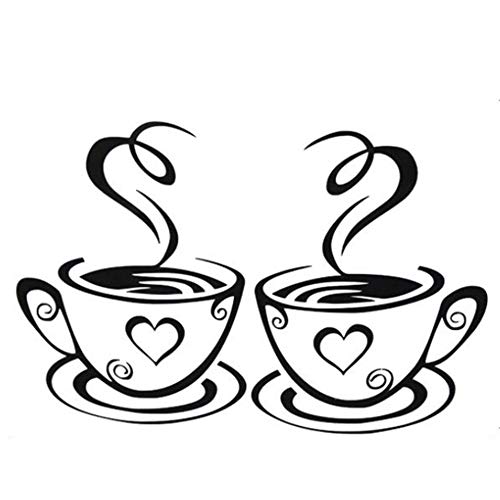 Wandtattoo Doppel Kaffee Teetassen Wandaufkleber Wandtattoos Küche Wanddeko Kaffee Wandsticker Wandaufkleber für Glasfenster Café Esszimmer Und Restaurant von VWAQ