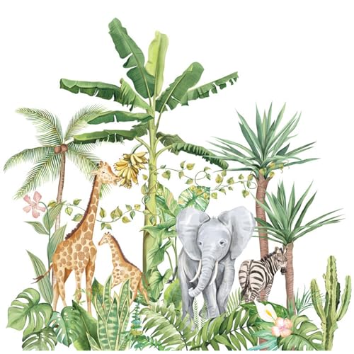 Smavles Wandtattoo Dschungel Tiere Baum Wandsticker Kinderzimmer Tierische Party Wandaufkleber Elefant Giraffe Zebra für Jungen Mädchen Babyzimmer Schlafzimmer Wanddeko von Smavles