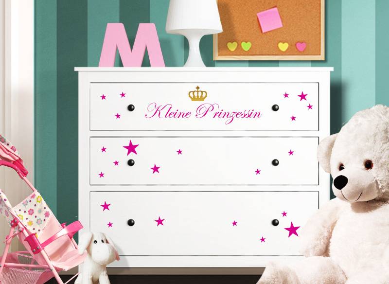 Wandtattoo Kleine Prinzessin mit Sternen + Krone passend für IKEA HEMNES Kommode W5223