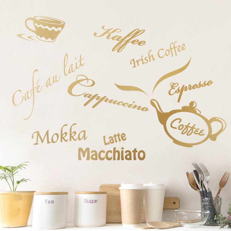 Wandtattoo Kaffeesorten mit Kaffeekanne