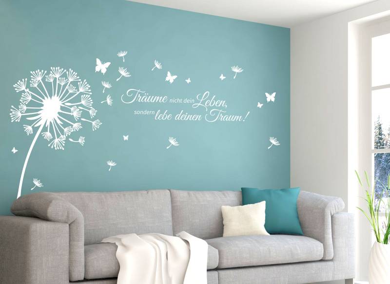 Wandtattoo Pusteblume + Schmetterlinge + Zitat "Träume nicht dein Leben, sondern lebe deinen Traum!" W5479