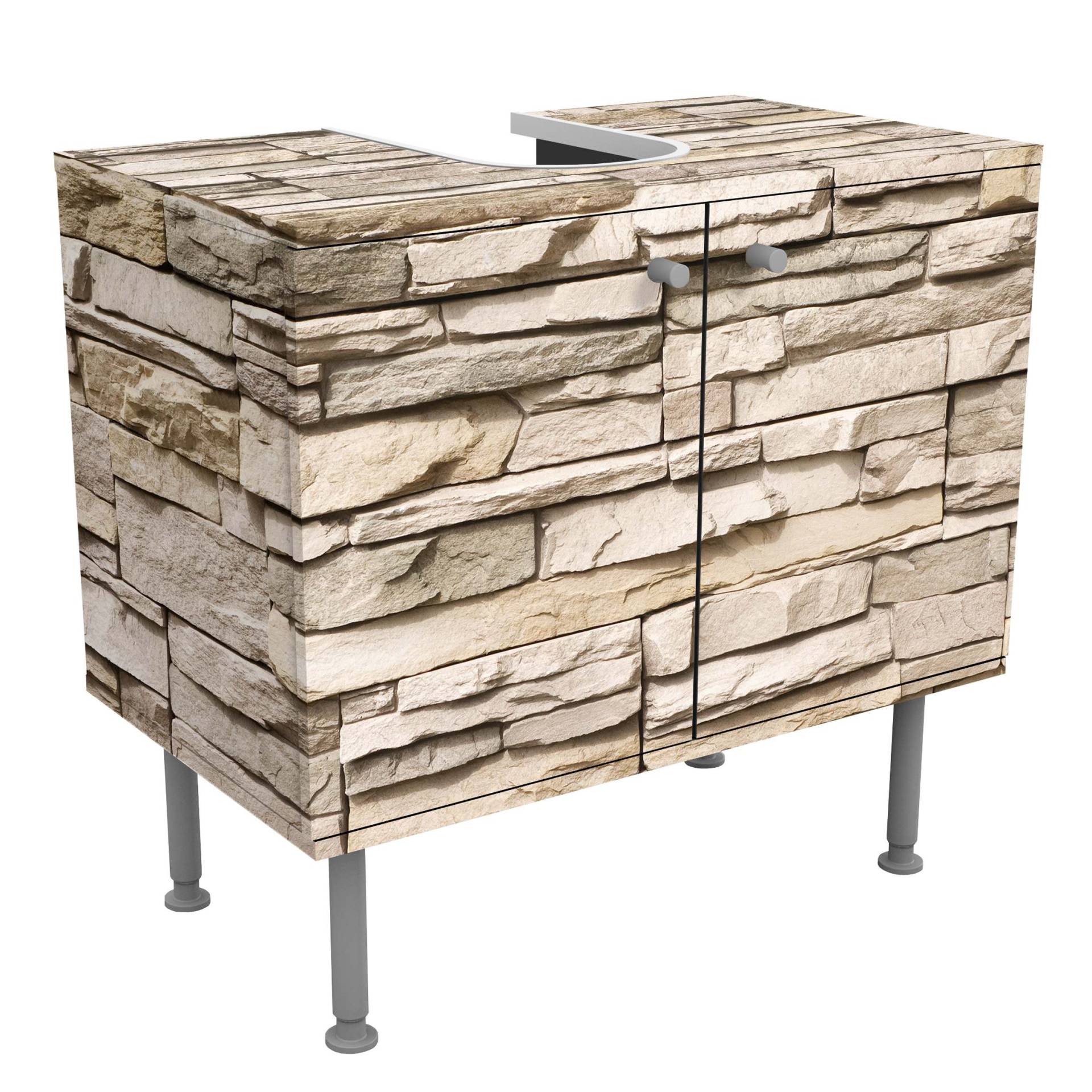 Waschbeckenunterschrank Asian Stonewall - Steinmauer aus großen hellen Steinen Waschbeckenunterschrank Asian Stonewall - Steinmauer aus großen hellen Steinen