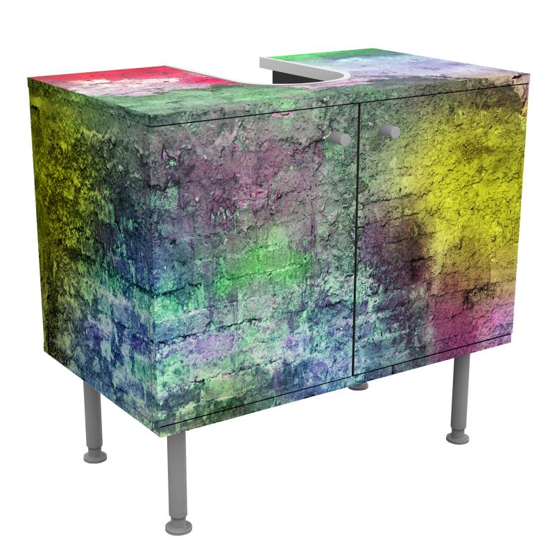 Waschbeckenunterschrank Bunte besprühte alte Wand aus Backstein