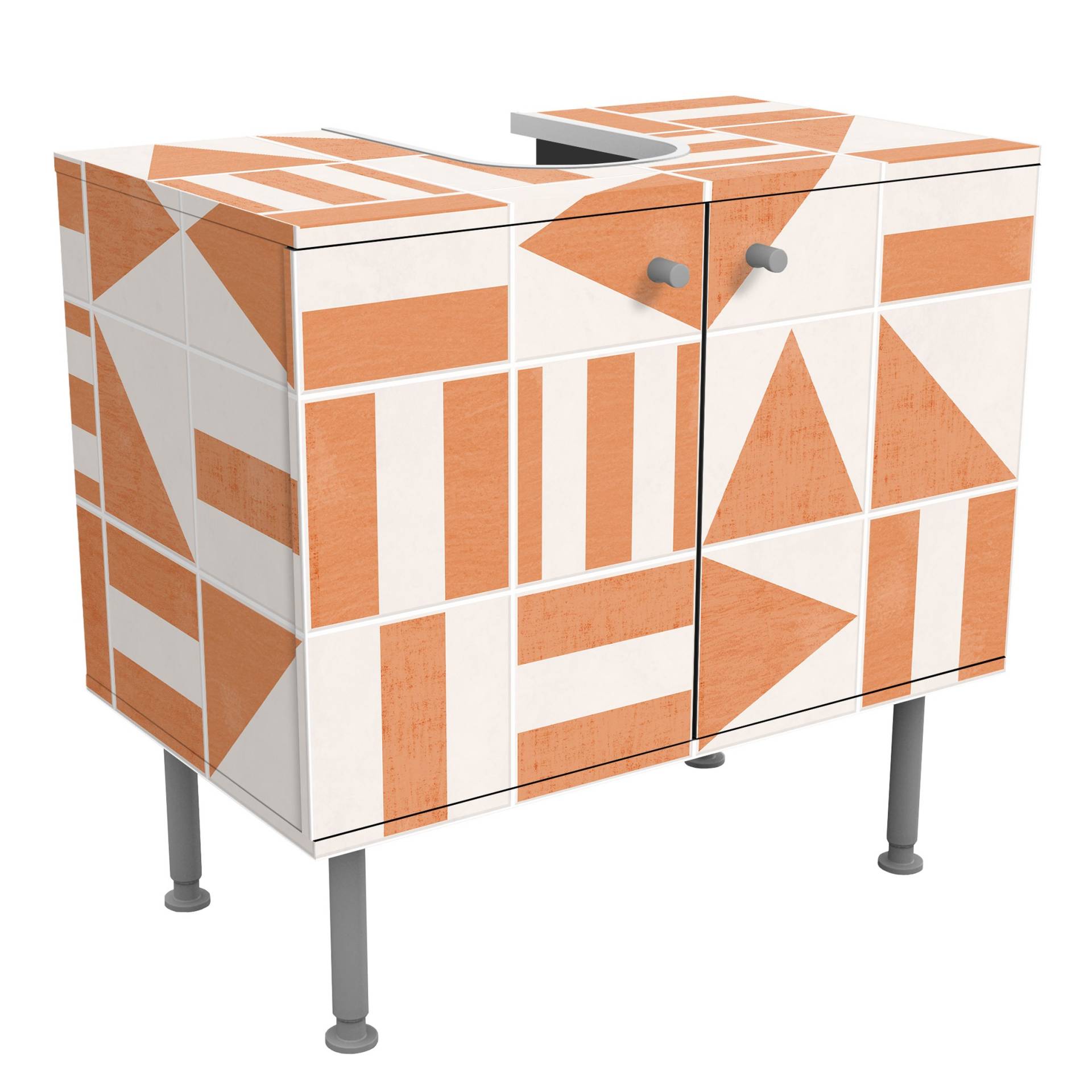 Waschbeckenunterschrank Fliesen mit geometrischen Formen Apricot Shabby Waschbeckenunterschrank Fliesen mit geometrischen Formen Apricot Shabby