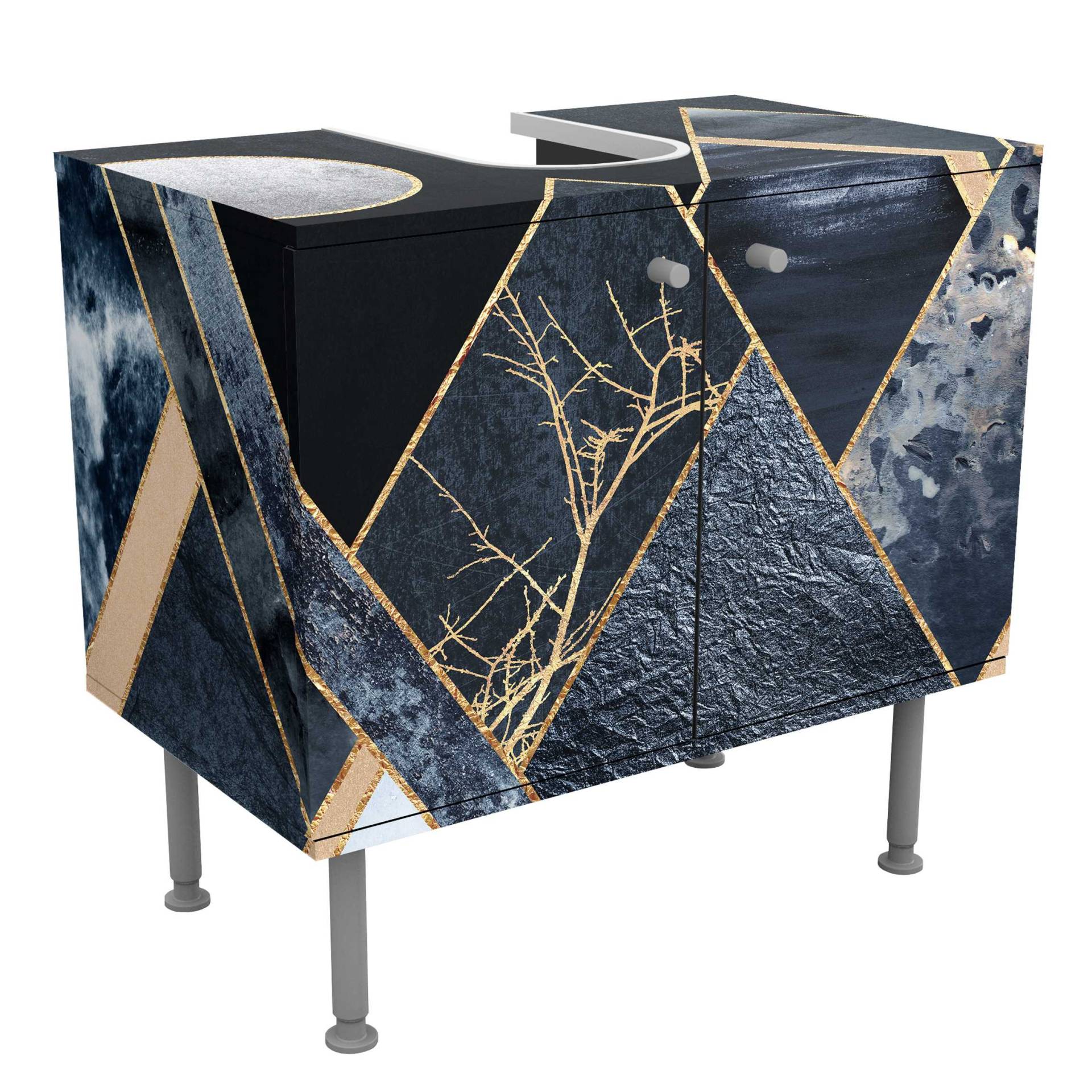 Waschbeckenunterschrank Goldener Mond abstrakte schwarze Berge