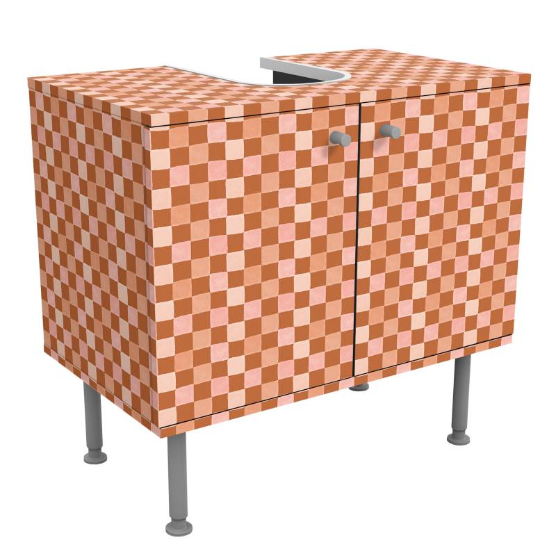 Waschbeckenunterschrank Retro Schachmuster Terrakotta
