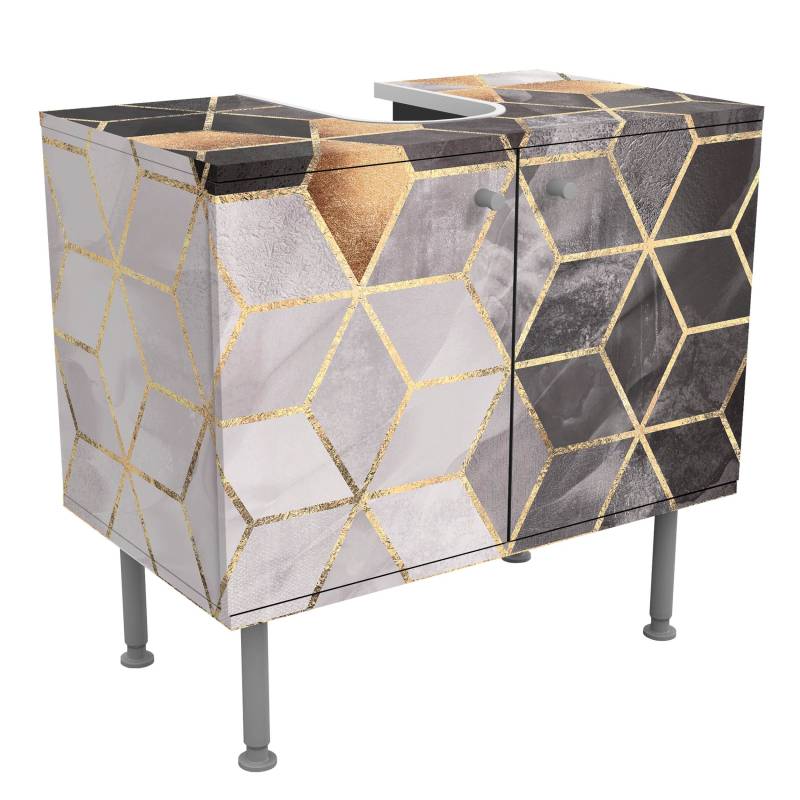 Waschbeckenunterschrank Schwarz Weiß goldene Geometrie