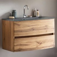 Badezimmer Waschtisch 80 cm Wotaneiche Nb. LAURIA-03 inkl. Glaswaschbecken grau, BxHxT: ca. 80x53x49 cm