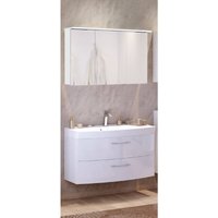 Waschtisch & Spiegelschrank Set FLORIDO-03 Hochglanz weiß, Waschtisch mit Auzügen oder 2 Türen, B x H x T: ca. 100 x 200 x 47 cm Waschtisch mit 2 Auszügen