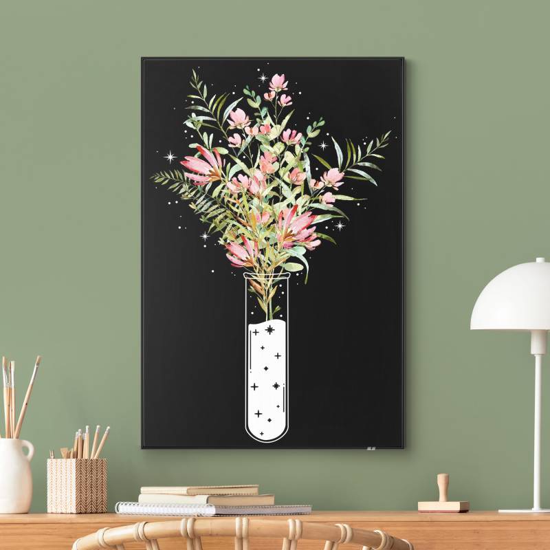 Wechselbild Blumen im Reagenzglas