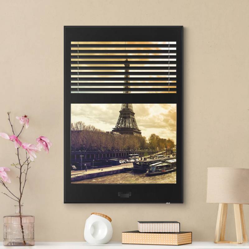 Wechselbild Fensterausblick Jalousie - Paris Eiffelturm Sonnenuntergang