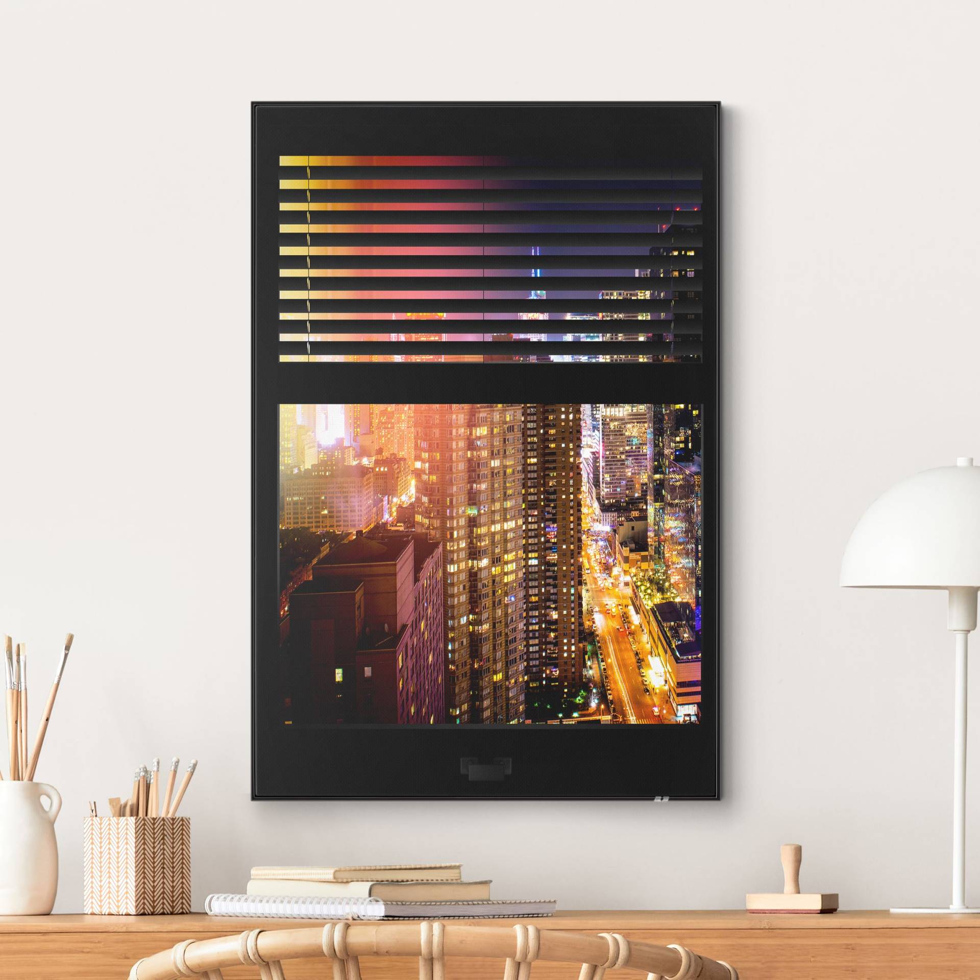 Wechselbild Fensterblick Jalousie - Manhattan bei Nacht
