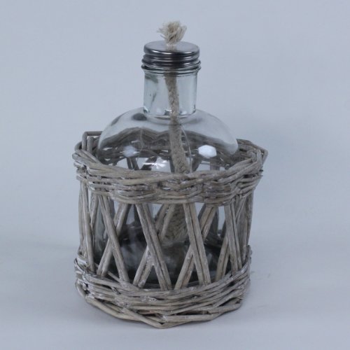 Weidenkorb mit Öllampe Lampe Windlicht Korb Flasche, 17 cm von Lucht