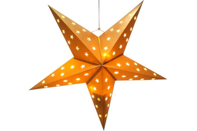 Weihnachtsstern Papier 60 cm mit 10 LEDs und Timer GOLD