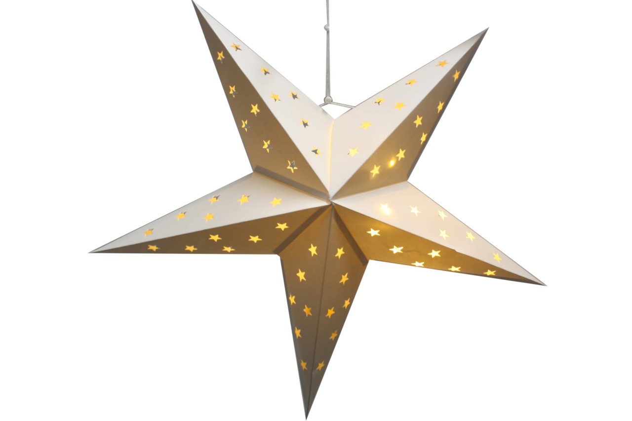 Weihnachtsstern Papier 60 cm mit 10 LEDs und Timer WEISS