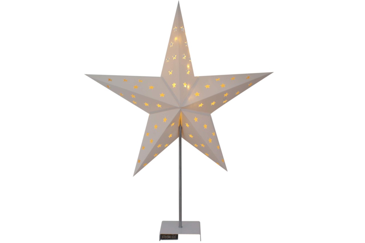 Weihnachtsstern auf Metallfuß mit 10 LEDs & Timer Weiß 60 cm