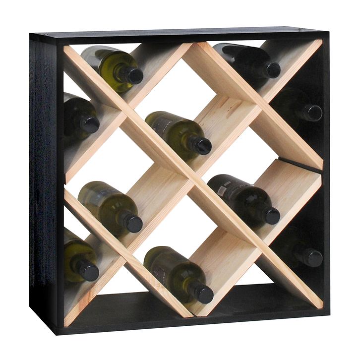 Weinregal 52 cm, Raute, schwarz-natur von VINCASA