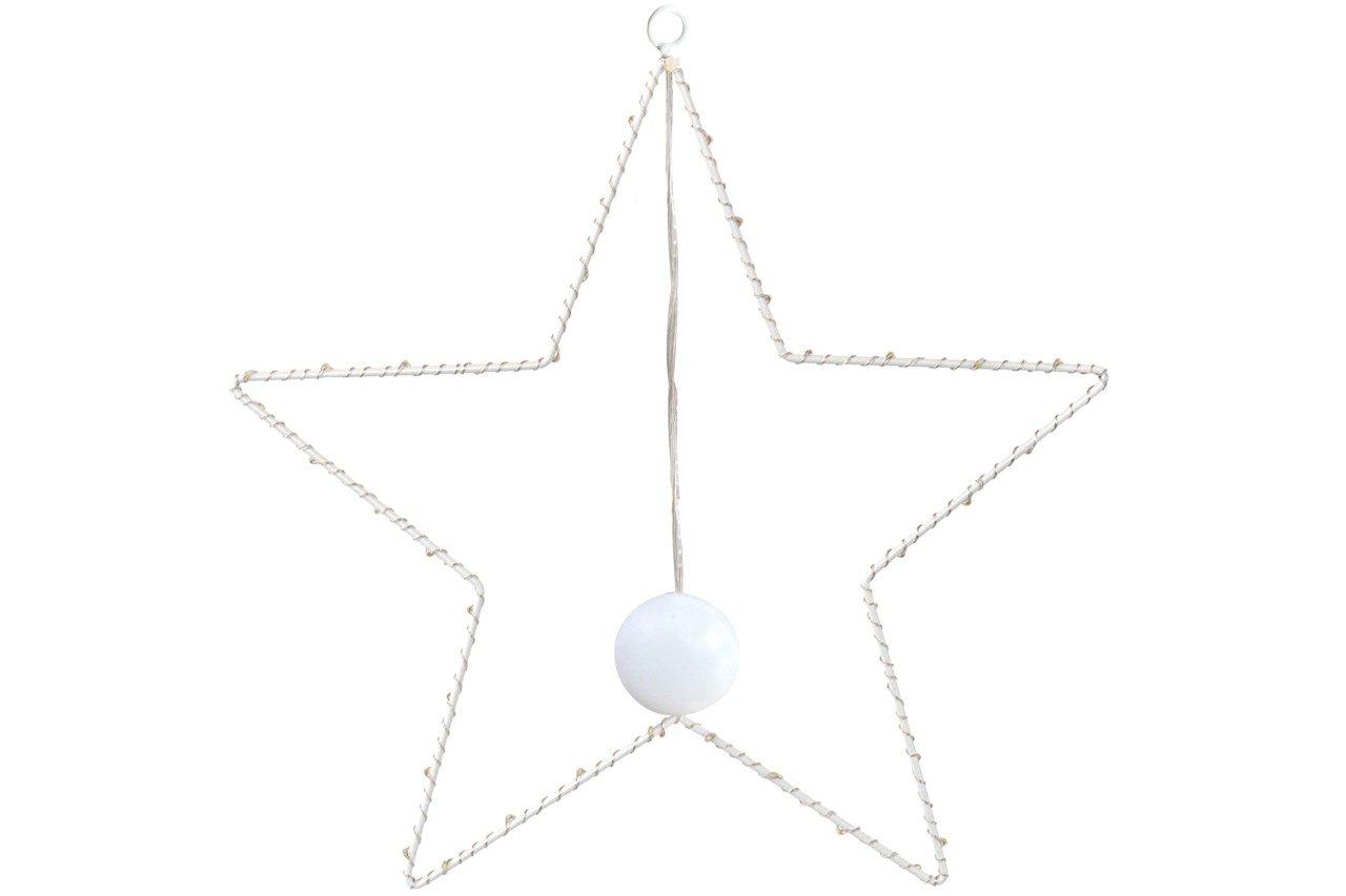 Weisser Metallstern 40 cm mit Saugnapf und Timer 30 Leds warmweiß