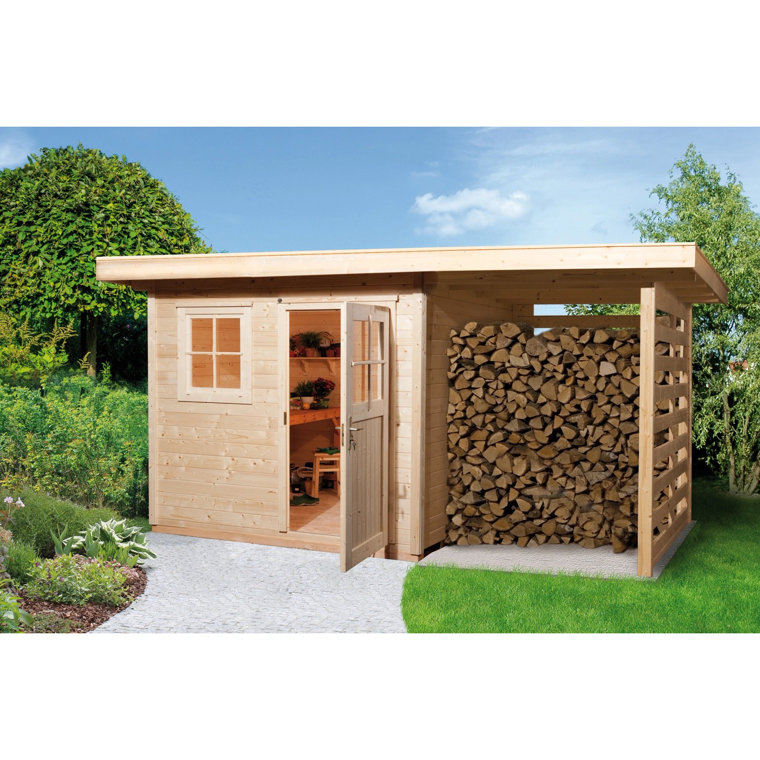 Holz-Gartenhaus Flachdach Unbehandelt 504 cm x 375 cm von -