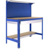 Proregal Werkbank buffalo mit Werkzeugwand, Schubfach und Ablage HxBxT 84x120x61cm Traglast 600kg Verzinkt - Blau von PROREGAL - ZERTIFIZIERTE QUALITÄTSPRODUKTE