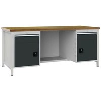 Werkbank anthrazitgrau, RAL 7016 B2000xH859xT750 mm Buche Multiplex 40 mm 2 Schubladen 2 Türen