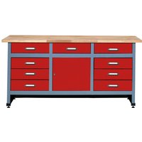 Werkbank mit 2 Schubladenblöcke + Tür, BxT 1.700 x 600 mm, rot von Jungheinrich PROFISHOP